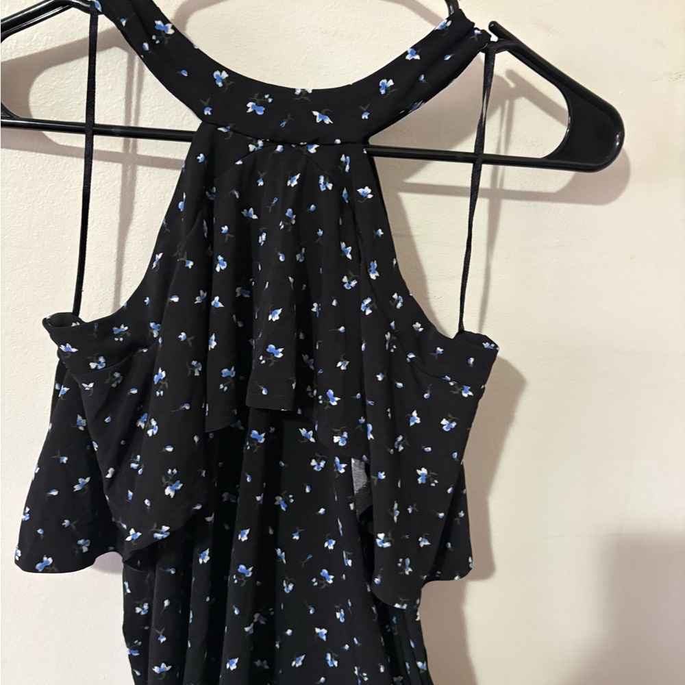 Michael Kors Black and Blue Floral Halter Blouse